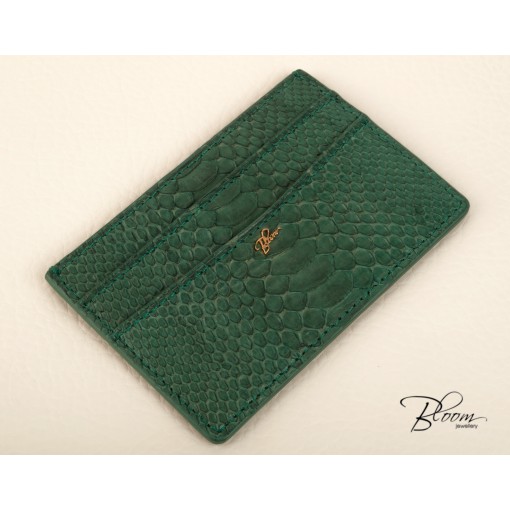 Genuine Python Leather Card Holder with 14K Gold Bloom Jewellery Logo